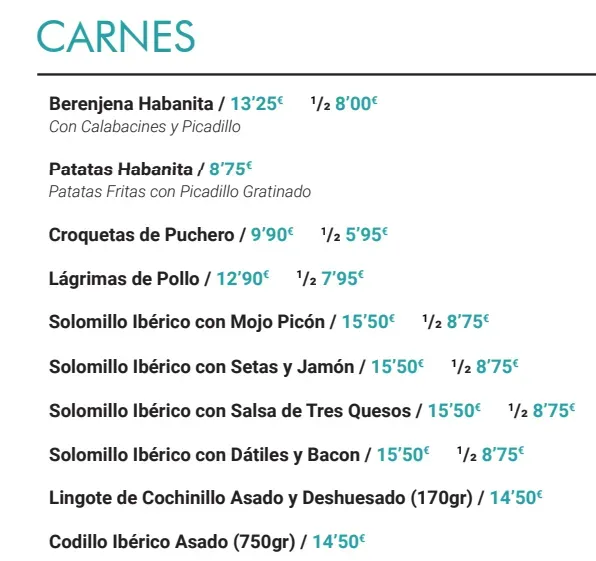 Habanita Menú Precios España (Actualizada 2024)