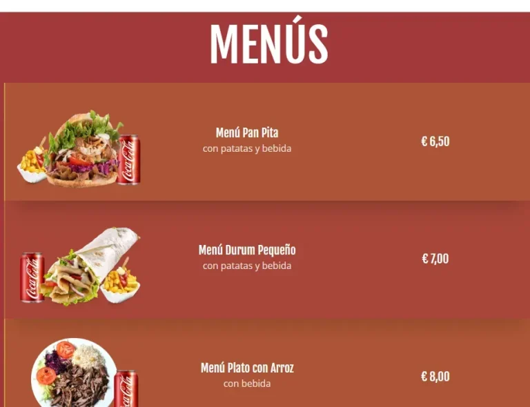 Pak Doner Kebab Menú Precios España  (Actualizada 2024)